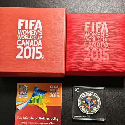 【德藏】世界币章拍卖第163期（拍品征集中~欢迎藏友联系） - 2015年 加拿大女足世界杯系列-欢迎全世界精制纪念银币 999银 原盒 带证书 直径约：34mm；重约：1/2盎司