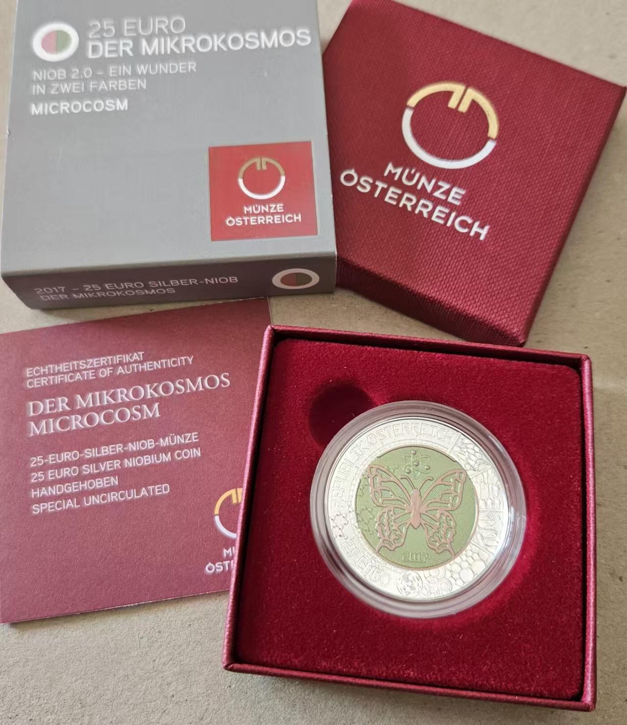 ❤️【币观天下】❤️ 第341期钱币拍卖- 2026.1.30周五晚上6点半场-长期征集拍品 春节前最后一场本场不能存放 节后恢复拍卖 奥地利2017年微观世界银铌双金属镶嵌币原盒证书