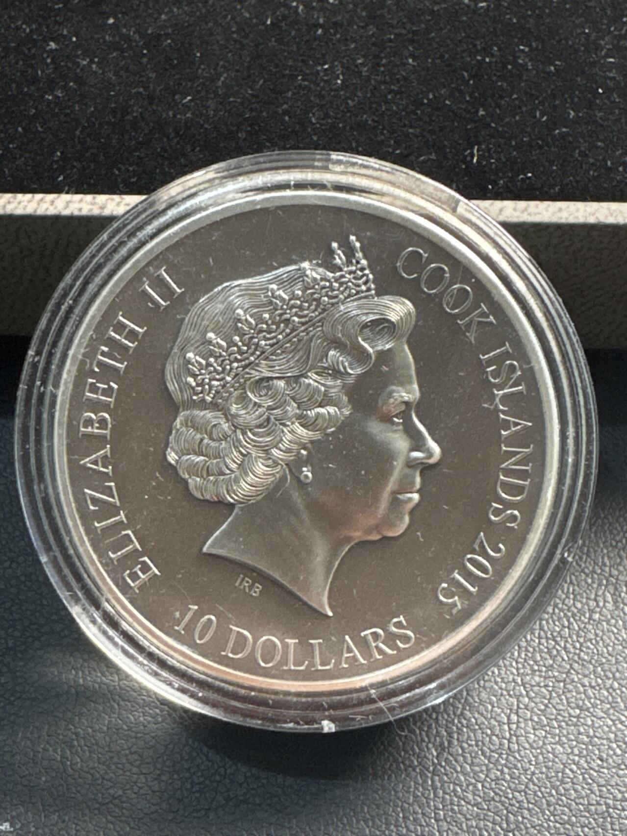 ❤️【币观天下】❤️ 第341期钱币拍卖- 2026.1.30周五晚上6点半场-长期征集拍品 春节前最后一场本场不能存放 节后恢复拍卖 2015年库克群岛北欧神话系列-主神奥丁2盎司高浮雕精制仿古银币，面值10元，成色999银，盒证齐全，品相全新