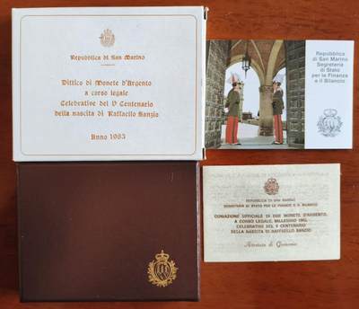 ❤️【币观天下】❤️ 第341期钱币拍卖- 2026.1.30周五晚上6点半场-长期征集拍品 春节前最后一场本场不能存放 节后恢复拍卖 - 圣马力诺1983年拉斐尔纪念套装原盒证 含纯银21.38克