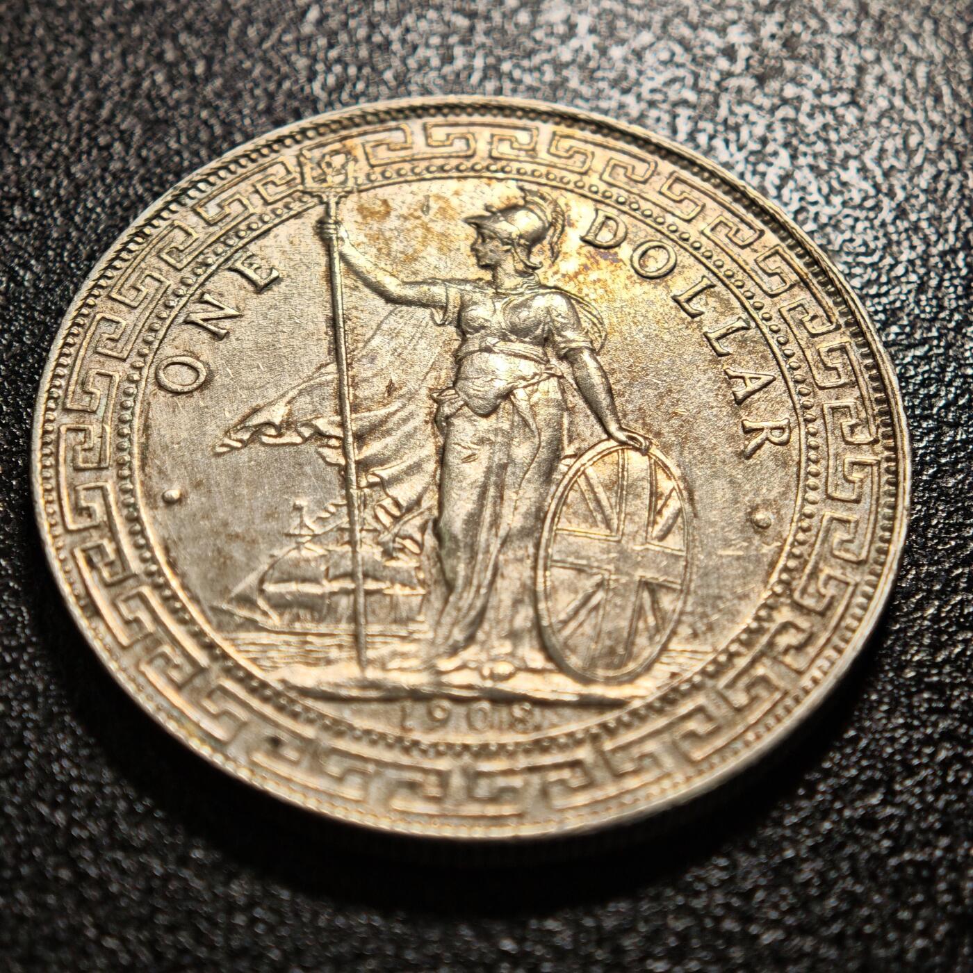 【德藏】世界币章拍卖第163期（拍品征集中~欢迎藏友联系） 1908年 英属贸易银币站洋壹圆银币 直径约：39.1mm；重约：27g