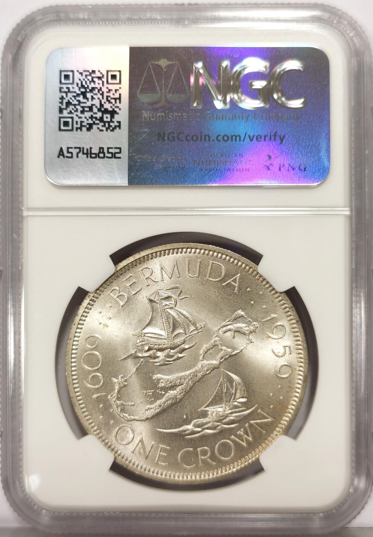 博洋堂世界钱币拍卖第159期（全场包邮） NGC MS67 亚军分！英属百慕大1959年大银克朗，超高分！28.3克925银，银价七百多了