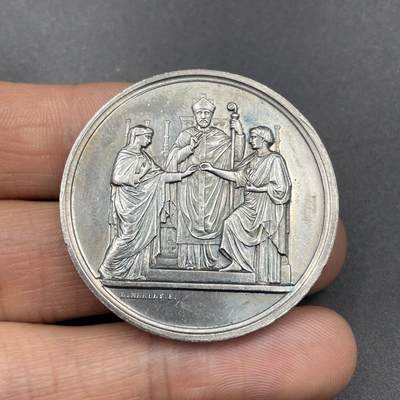 「木头集藏」章牌专场-第67场 - 1864年法国婚礼纪念银章，直径：36.6 mm，21.6 g，边铭：蜜蜂 ARGENT (1860-1879年），1864年刻字。