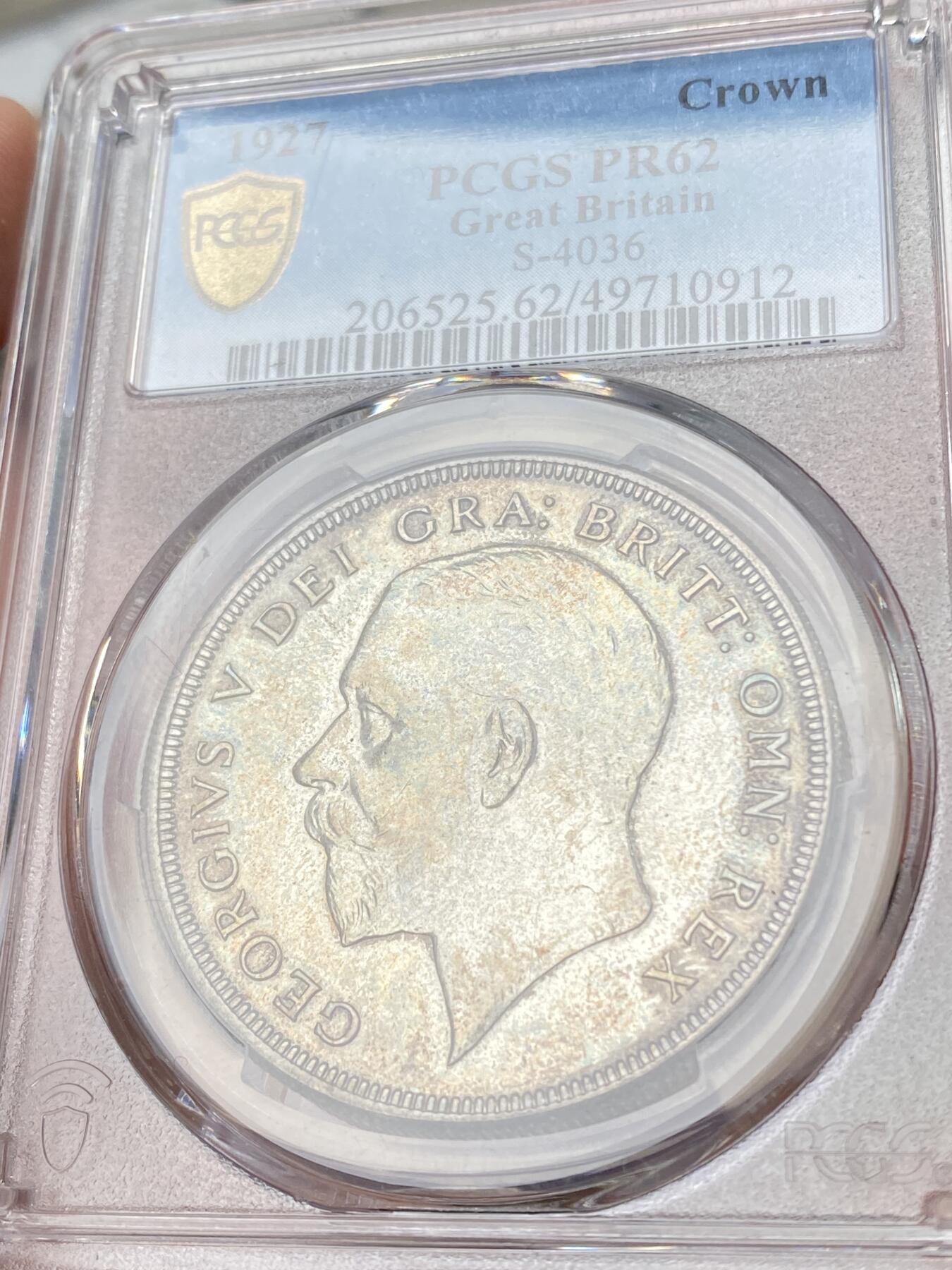 万国钱币拍卖第060期（万国六十期纪念大拍） PCGS PR62 1927英国乔治五世精制花冠克朗 发行量15000枚 镜面精铸厚重五彩极美