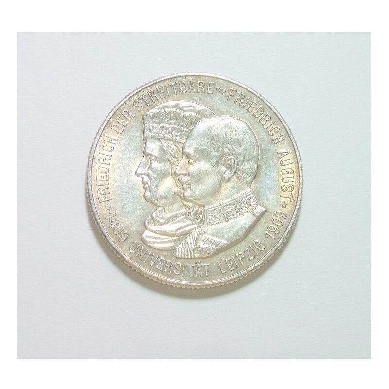 【银】德国萨克森1909年 莱比锡大学2马克银币 难得初铸原光