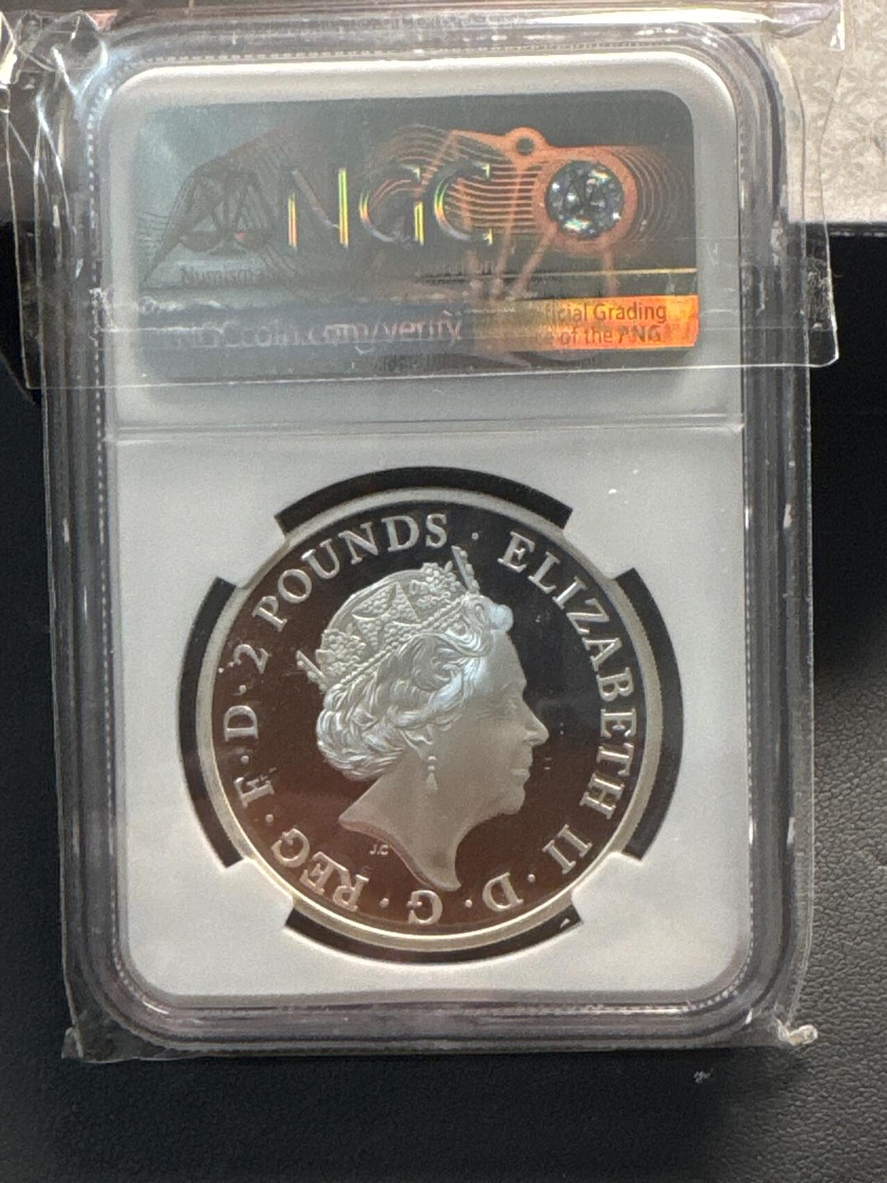 ❤️【币观天下】❤️ 第341期钱币拍卖- 2026.1.30周五晚上6点半场-长期征集拍品 春节前最后一场本场不能存放 节后恢复拍卖 英国2017年女王神兽系列首枚 英格兰狮子1盎司精制银币(999银) NGC PF69UC 盒证齐全