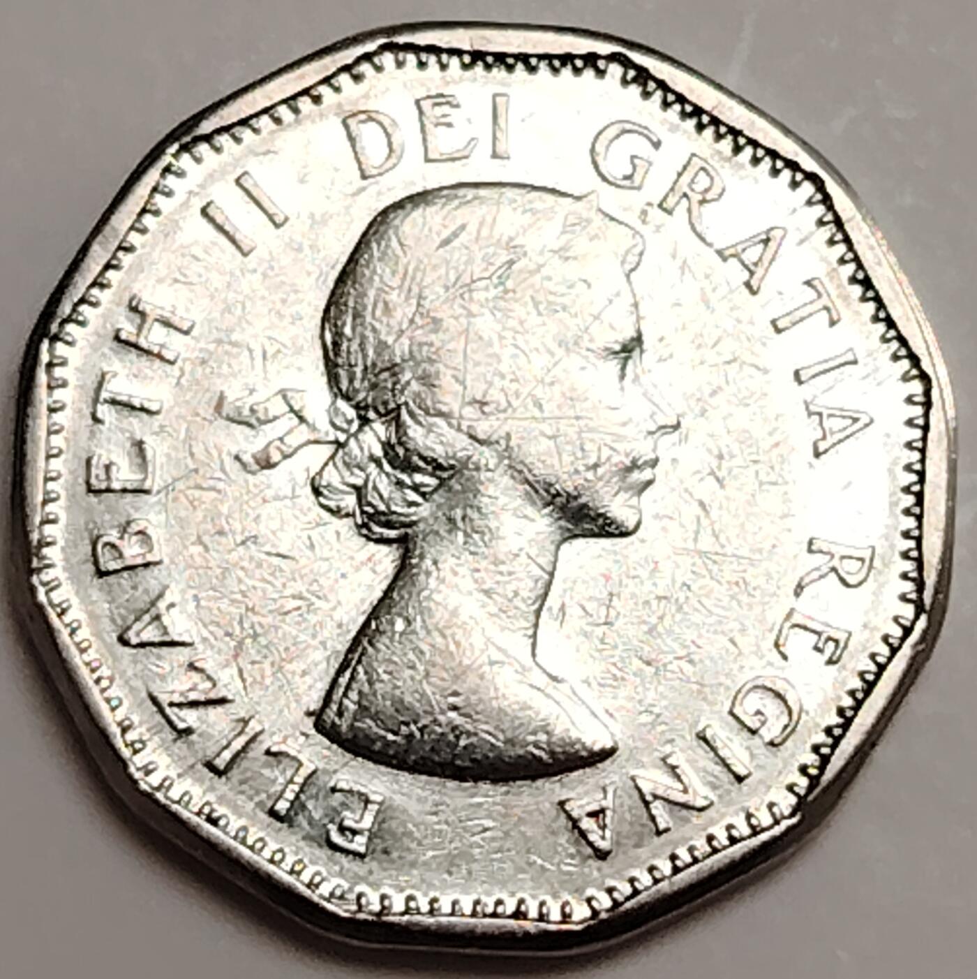 布加迪🐬～世界钱币(上海)🌾第 272 期 /  各国套币和散币 加拿大🇨🇦 1962年 5分 海狸图案 21.2mm ~L7