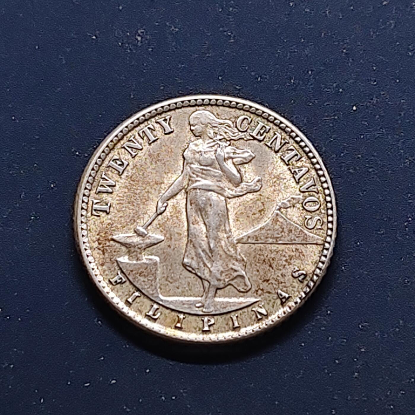 【全场包邮】纯粹捡漏拍498场-持续更新中 美属菲律宾1944年打铁女神20分银币【21毫米4克75%，估算纯银价约84元（按28元/克银价核算）】