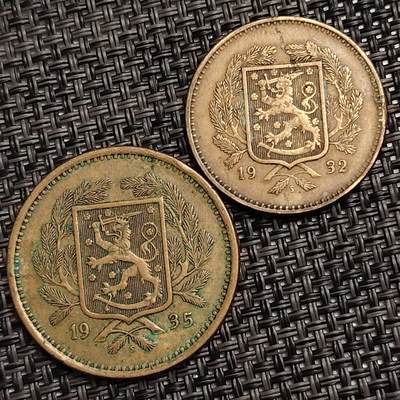 布加迪🐬～世界钱币(上海)🌾第 272 期 /  各国套币和散币 - 芬兰🇫🇮 1932/1935年 10/20马克铜币2枚 ~C18