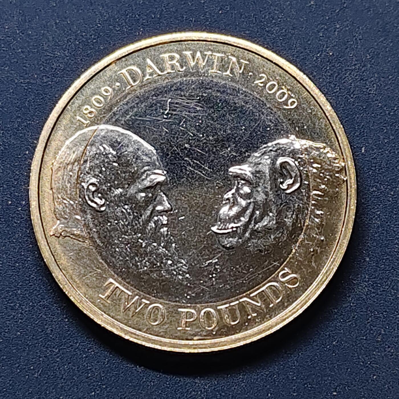 【全场包邮】纯粹捡漏拍498场-持续更新中 英国2009年2镑达尔文《物种起源》发行150周年双色纪念币