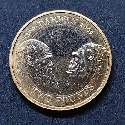 【全场包邮】纯粹捡漏拍504场 - 英国2009年2镑达尔文《物种起源》发行150周年双色纪念币