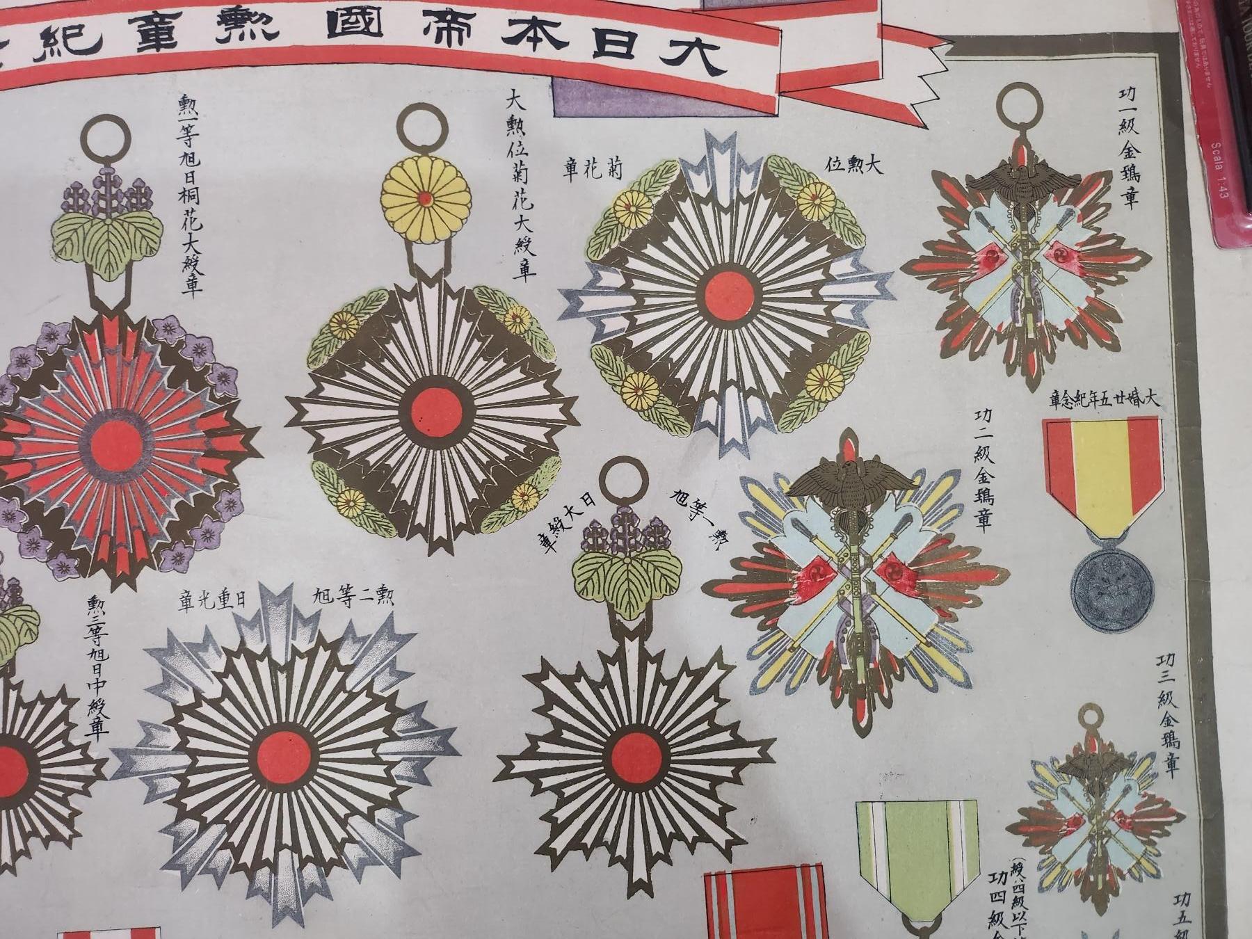 南水社首场拍卖 大日本帝国勲章紀章圖63*46cm1896年石板印刷 年代久远纸质品 品相如图 左下角有折痕与破损