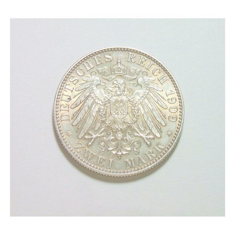 【银】德国萨克森1909年 莱比锡大学2马克银币 难得初铸原光