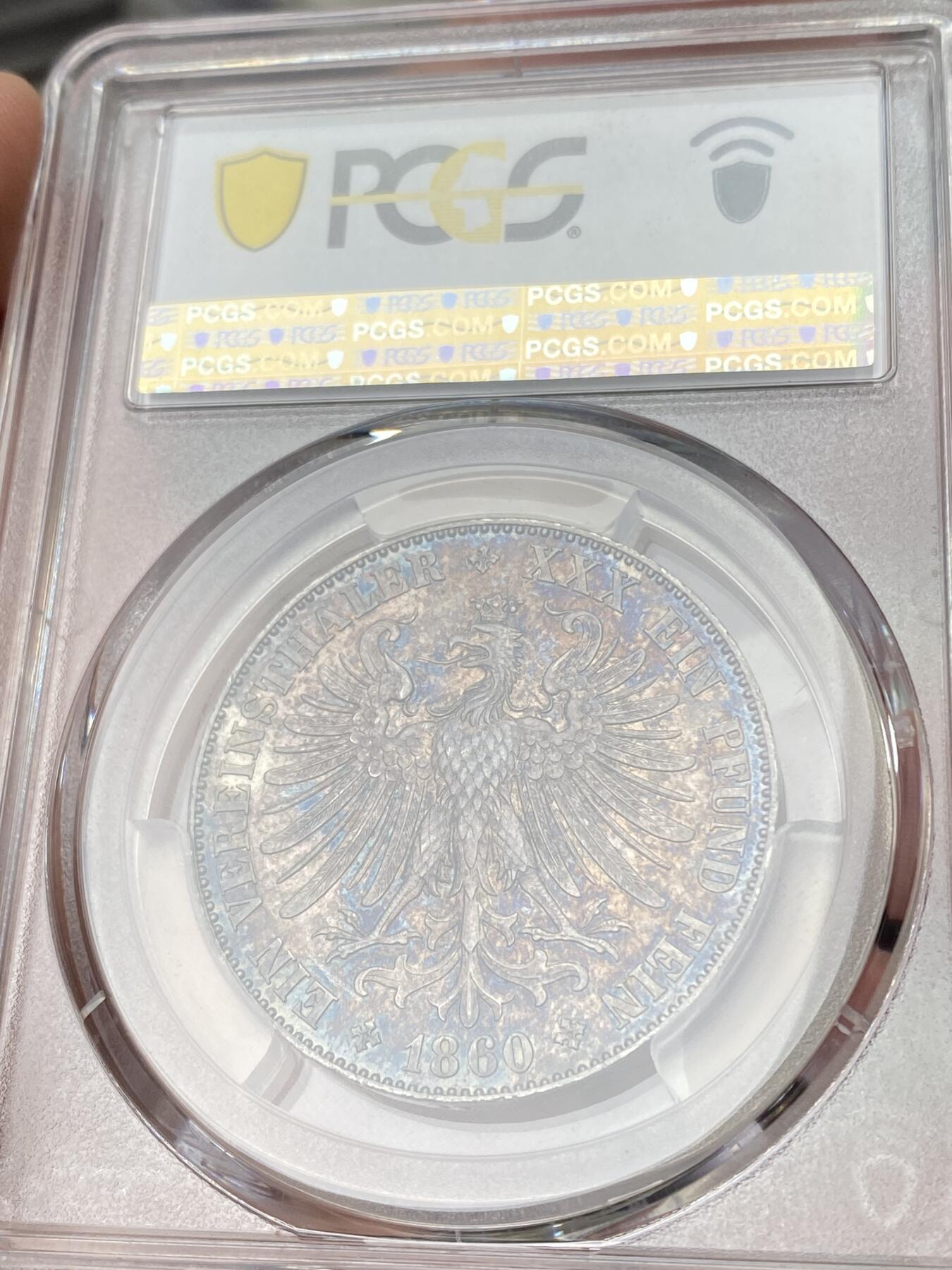 万国钱币拍卖第060期（万国六十期纪念大拍） PCGS MS63 1860德国法兰克福自由市流通少女泰勒 法兰城经典品种 极美厚重五彩也难掩其底光迸发 收藏级品质