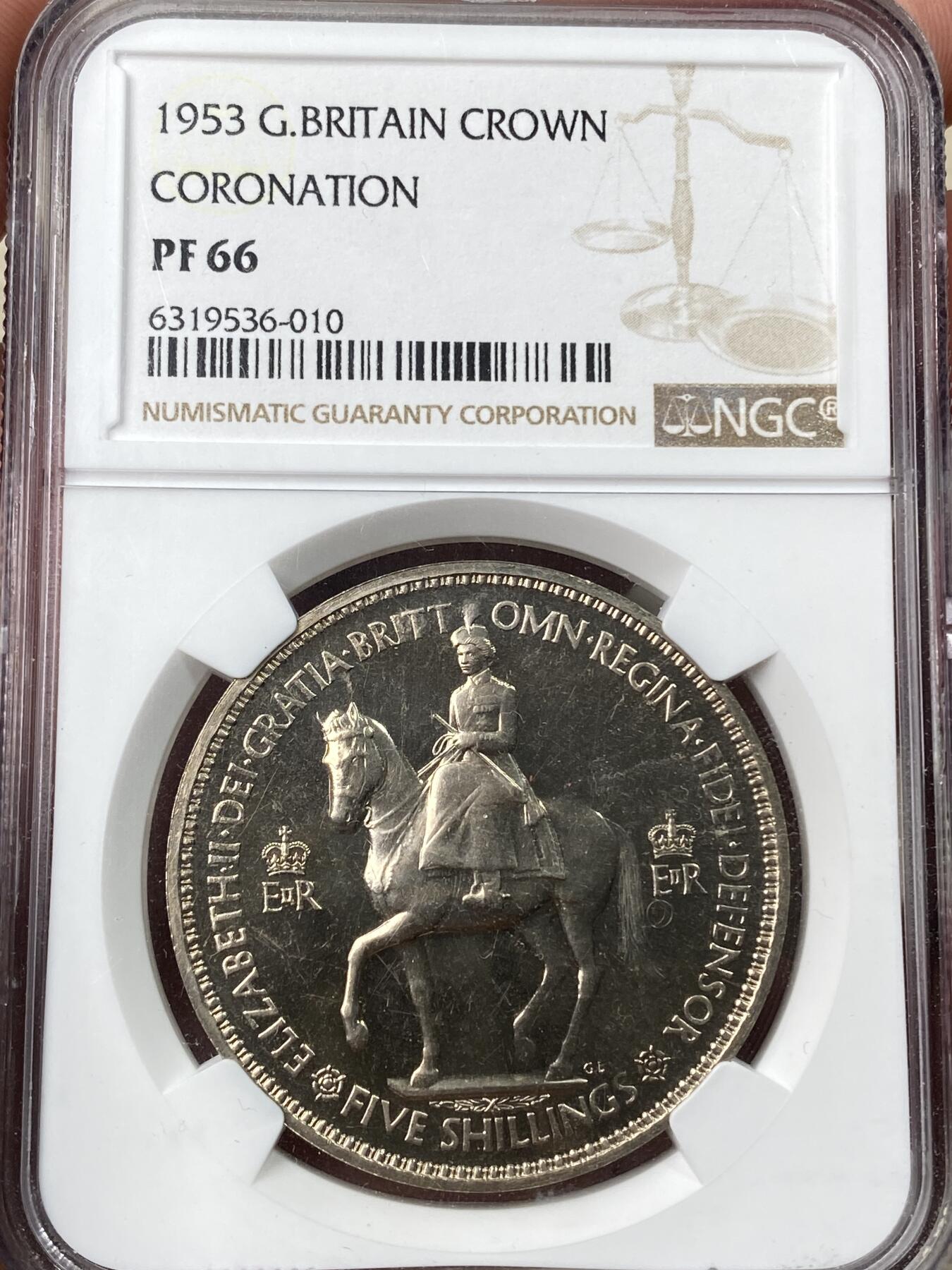 万国钱币拍卖第060期（万国六十期纪念大拍） NGC PF66 1953年英国伊丽莎白二世加冕纪念精制克朗 英系经典加冕品种