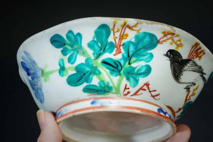 上海都达杂项专场十二（全场包邮】  粉彩喜鹊登梅葵口碗