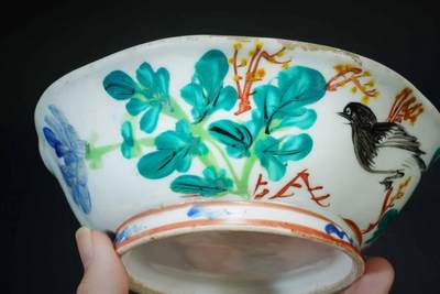 上海都达杂项专场90【全场包邮】   粉彩喜鹊登梅葵口碗