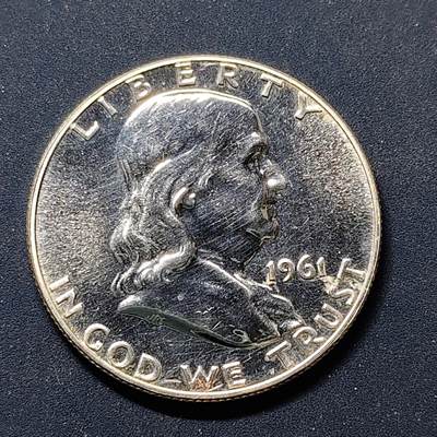 【全场包邮】纯粹捡漏拍499场-持续更新中 - 美国1961年富兰克林半元精制银币【31毫米12.5克90%，纯银价约316元（按28元银价折算）】