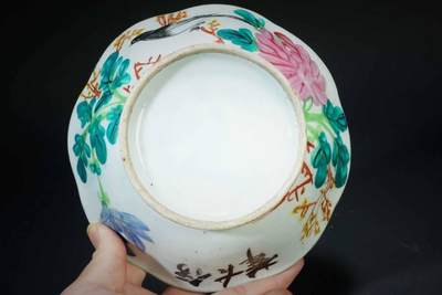 上海都达杂项专场90【全场包邮】   粉彩喜鹊登梅葵口碗