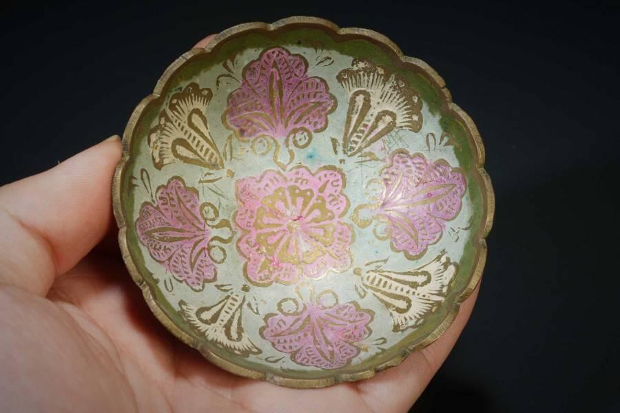 上海都达杂项专场十二（全场包邮】 铜珐琅彩刻花赏碗83-23