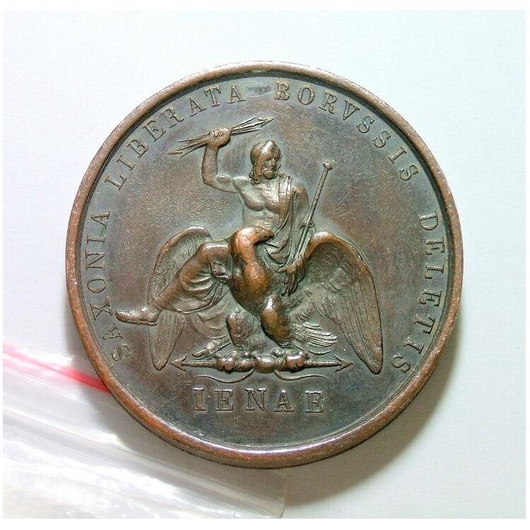 【旋风钱币】1月31日19:00准时开拍 精美欧洲币章、银币银章、第三帝国钱币等 全场包邮！ 法国1806年拿破仑金叶冠 解放萨克森高浮雕精制大铜章 40MM