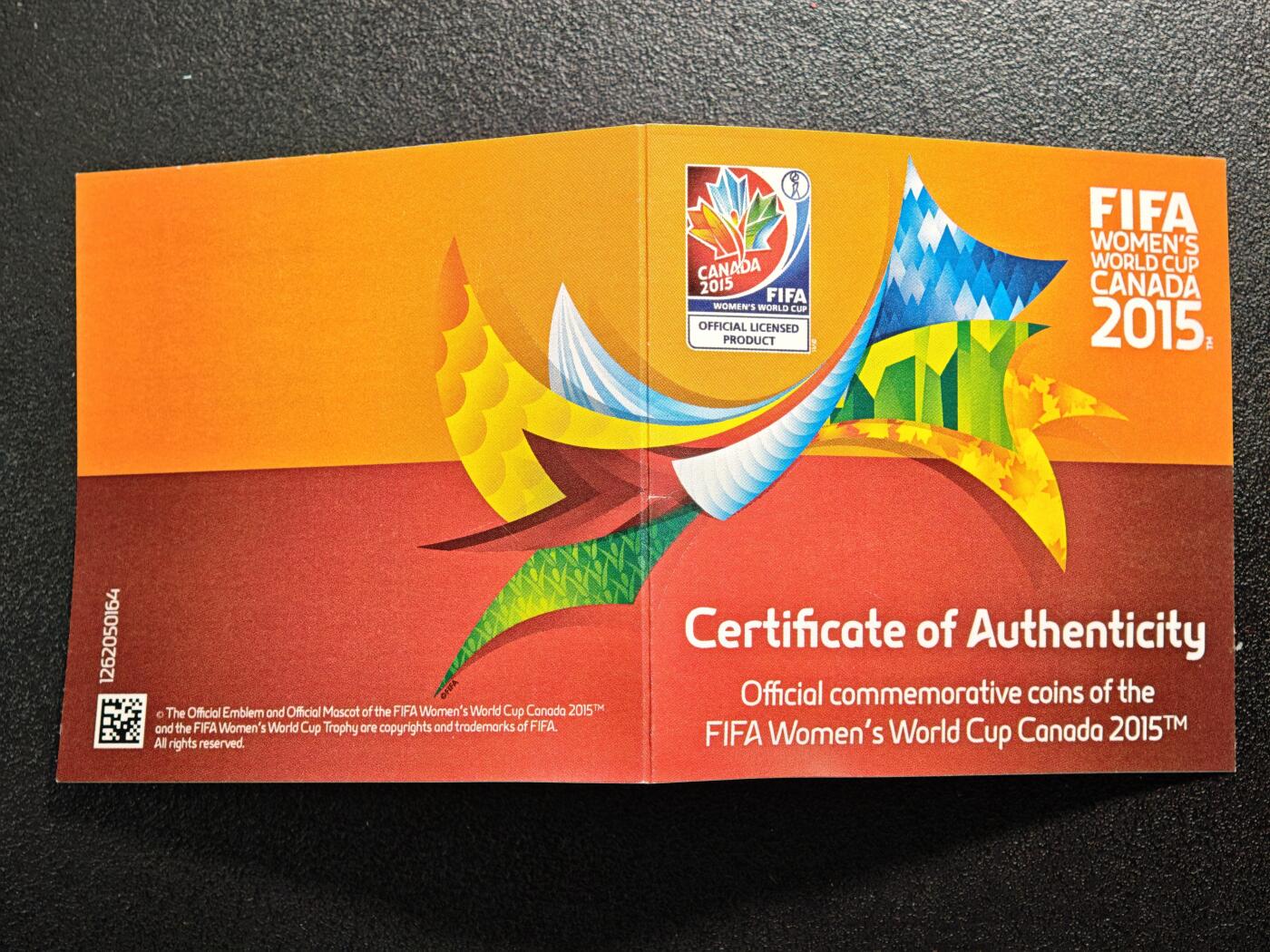 【德藏】世界币章拍卖第163期（拍品征集中~欢迎藏友联系） 2015年 加拿大女足世界杯系列-加油加拿大精制纪念银币 999银 原盒 带证书 直径约：34mm；重约：1/2盎司