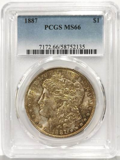 博洋堂世界钱币拍卖第159期（全场包邮） - PCGS MS66 美国1887 摩根 双面五彩包浆