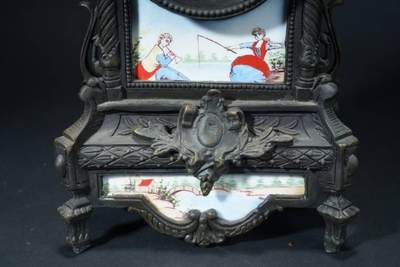 上海都达杂项专场90【全场包邮】  西洋全铜画珐琅人物大摆钟83-5