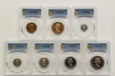 博洋堂世界钱币拍卖第159期（全场包邮） - PCGS SP65-67 英属新西兰1965年伊丽莎白二世1/2便士-1/2克朗一组7枚