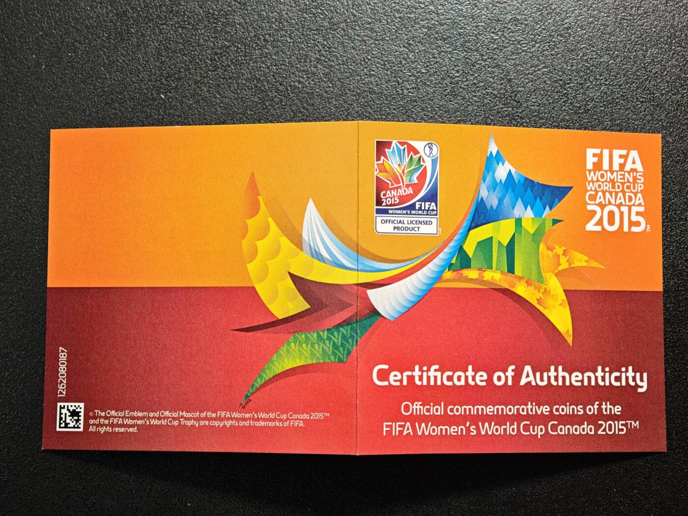 【德藏】世界币章拍卖第163期（拍品征集中~欢迎藏友联系） 2015年 加拿大女足世界杯系列-欢迎全世界精制纪念银币 999银 原盒 带证书 直径约：34mm；重约：1/2盎司