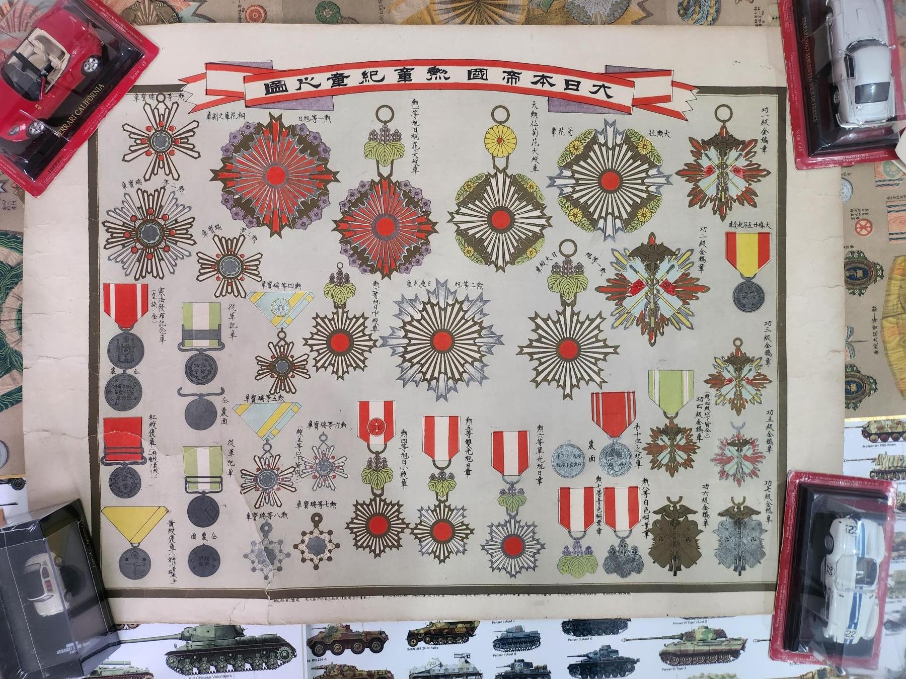 南水社首场拍卖 大日本帝国勲章紀章圖63*46cm1896年石板印刷 年代久远纸质品 品相如图 左下角有折痕与破损