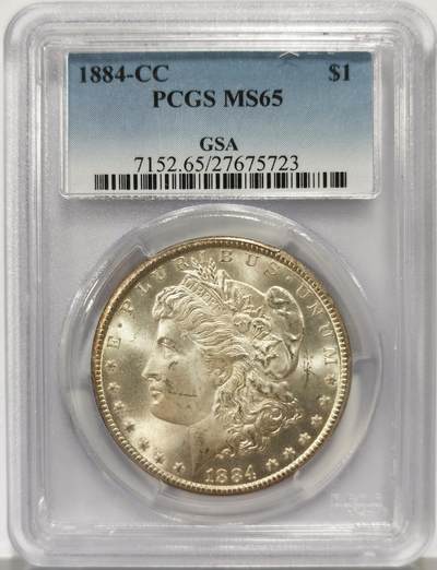 博洋堂世界钱币拍卖第159期（全场包邮） - PCGS MS65 美国1884 CC 摩根 卡森厂  拆封自GSA封装 高分难得 十字转光