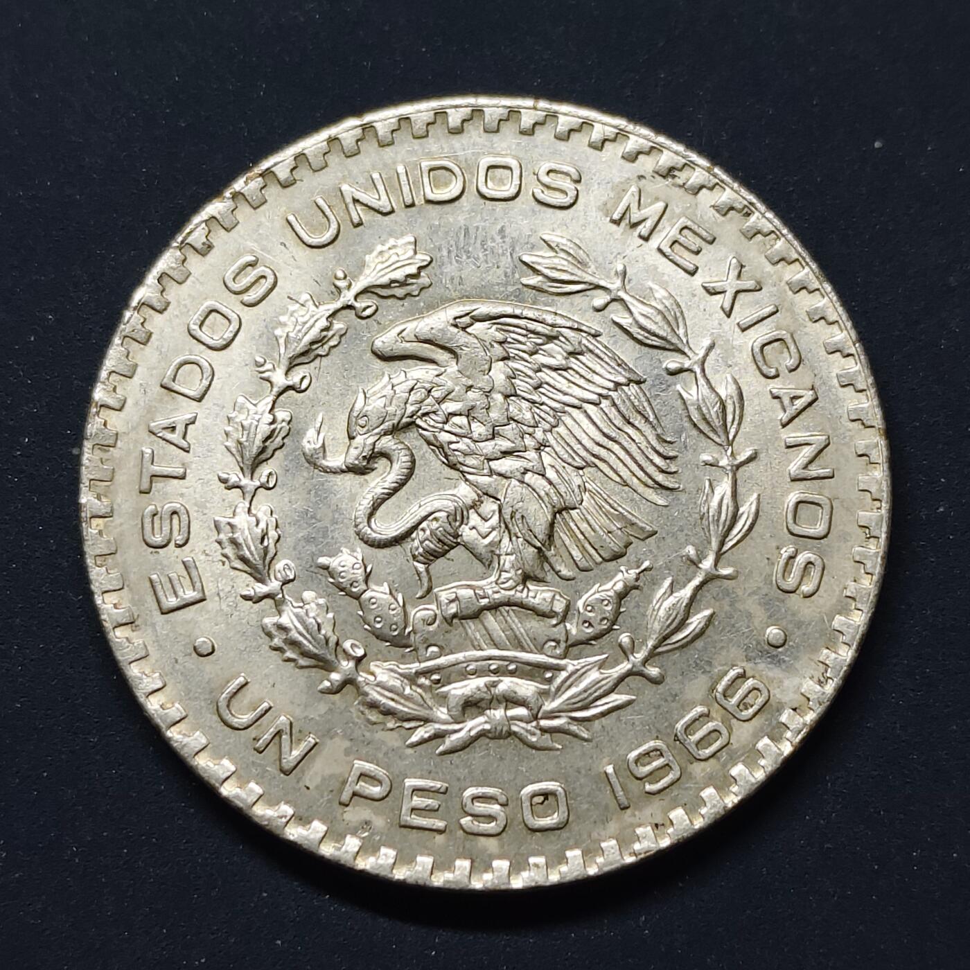 【全场包邮】纯粹捡漏拍498场-持续更新中 墨西哥1966年1比索低银币 BU好品少见