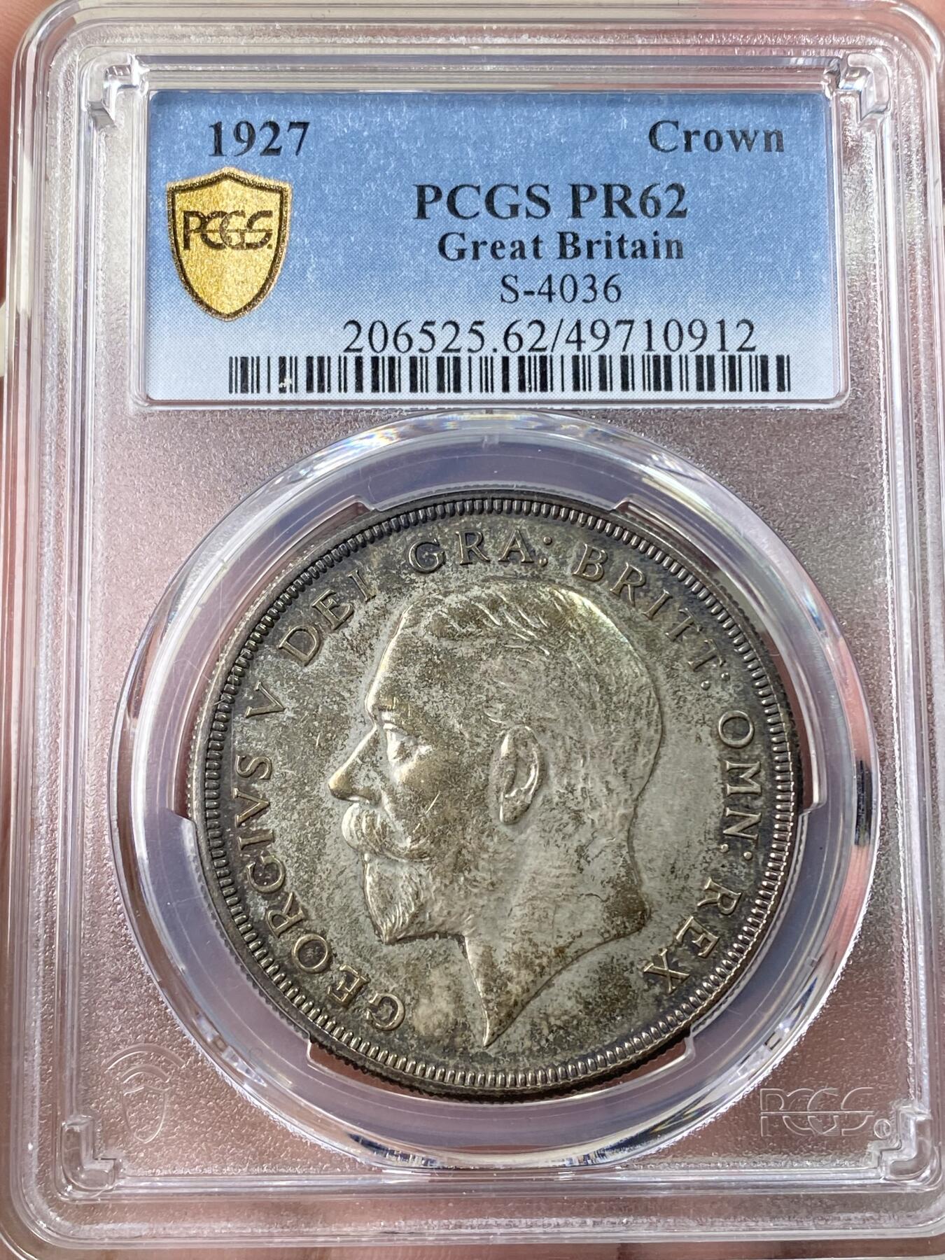 万国钱币拍卖第060期（万国六十期纪念大拍） PCGS PR62 1927英国乔治五世精制花冠克朗 发行量15000枚 镜面精铸厚重五彩极美