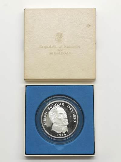 博洋堂世界钱币拍卖第159期（全场包邮） - 巴拿马1974年纪念美洲反抗殖民主义帝国主义英雄西蒙德·玻利瓦尔大银币，131克，925银，带原盒无证书