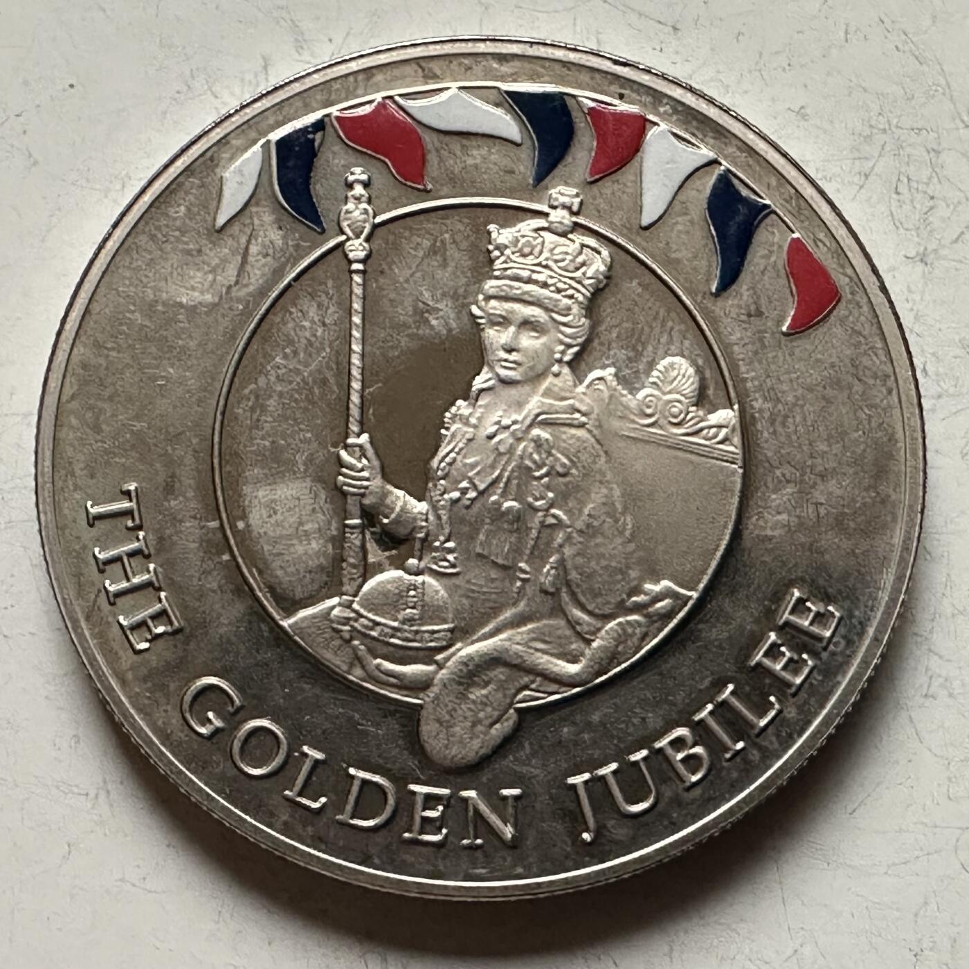 🌹外币初藏🌹🐯2026年第13场  每周二四六晚8️⃣点 接代拍 福克兰群岛2002年50便士，彩色克朗型纪念币