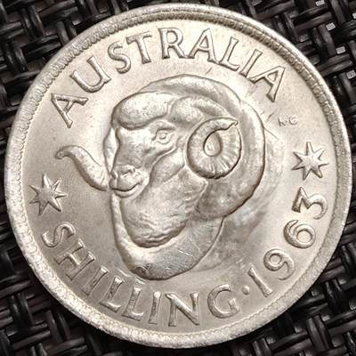 布加迪🐬～世界钱币(上海)🌾第 272 期 /  各国套币和散币 - 澳大利亚🇦🇺 1963年 1先令银币 5.7g 24mm 500银