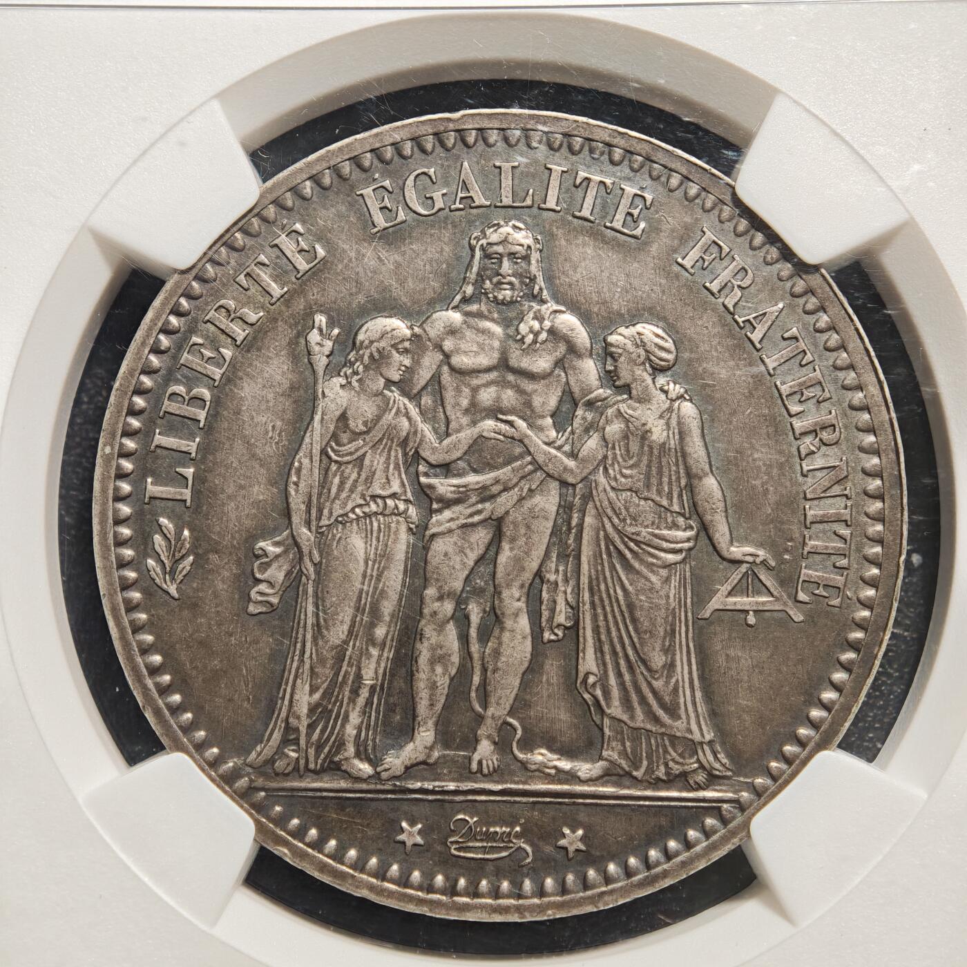 【德藏】世界币章拍卖第163期（拍品征集中~欢迎藏友联系） 1873年 法国大力神5法郎银币 NGC MS62 原味包浆