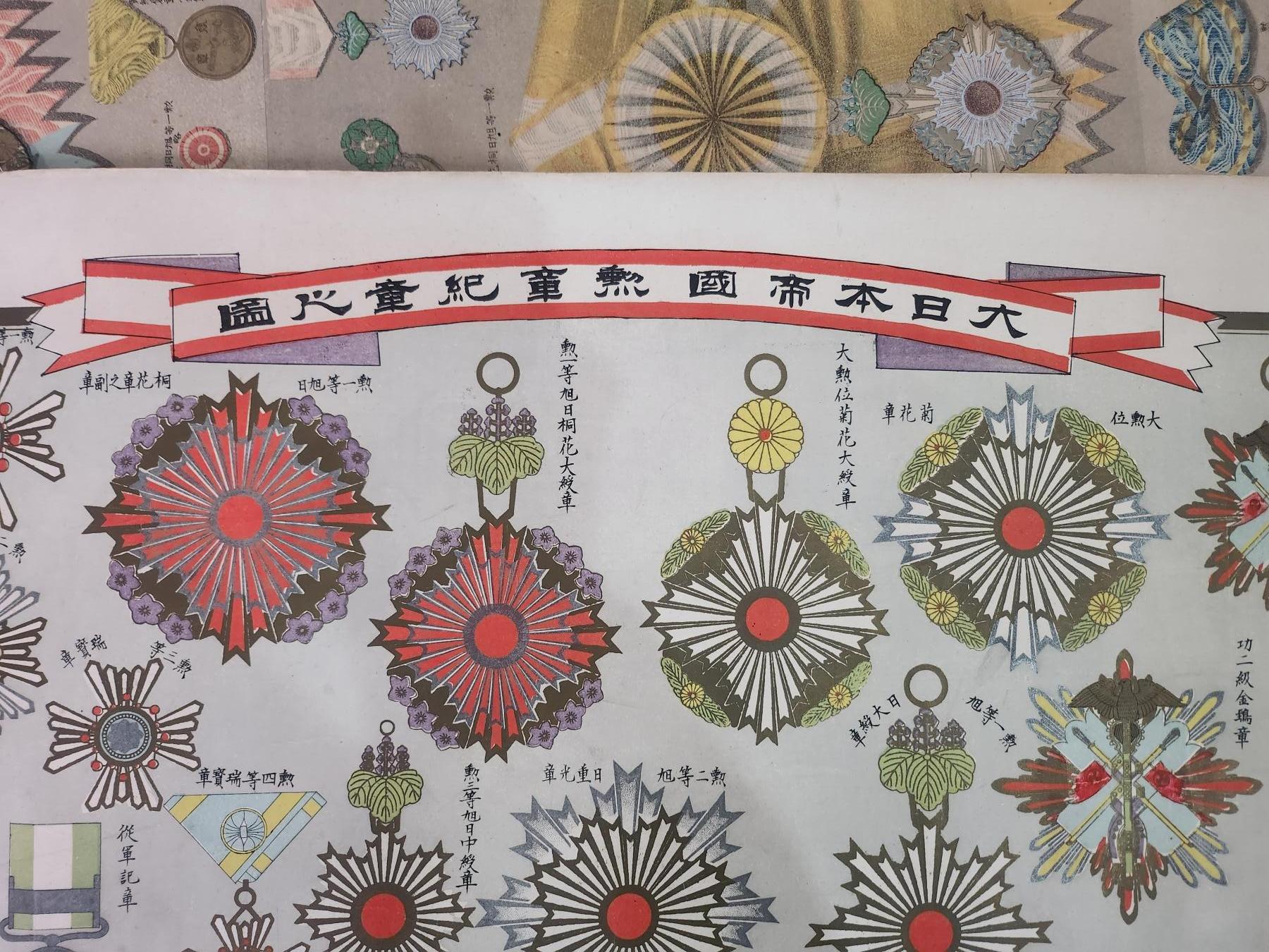 南水社首场拍卖 大日本帝国勲章紀章圖63*46cm1896年石板印刷 年代久远纸质品 品相如图 左下角有折痕与破损