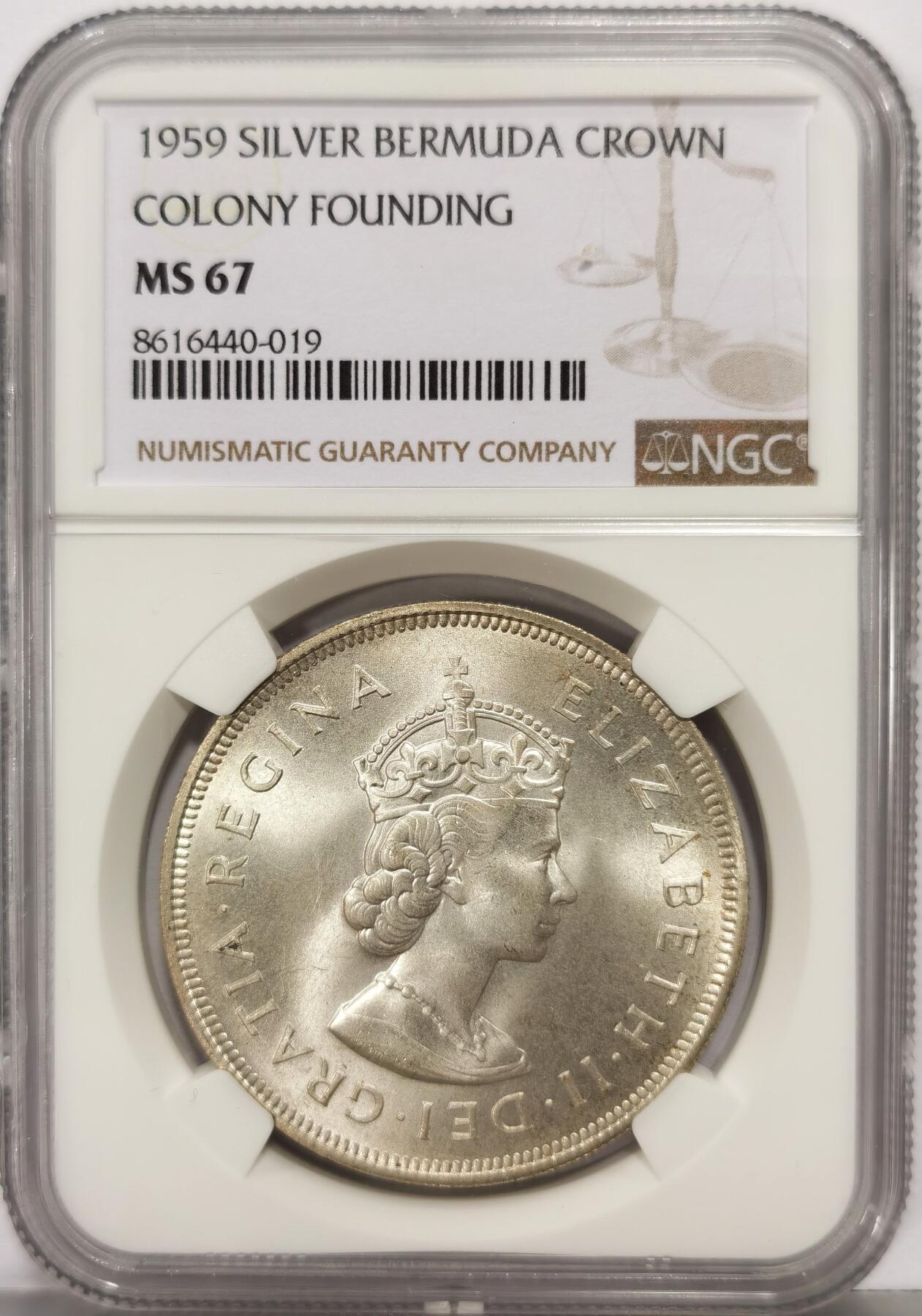博洋堂世界钱币拍卖第159期（全场包邮） NGC MS67 亚军分！英属百慕大1959年大银克朗，超高分！28.3克925银，银价七百多了