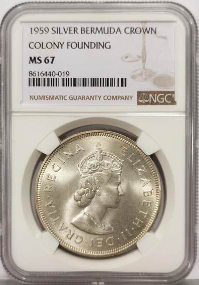 博洋堂世界钱币拍卖第159期（全场包邮） - NGC MS67 亚军分！英属百慕大1959年大银克朗，超高分！28.3克925银，银价七百多了