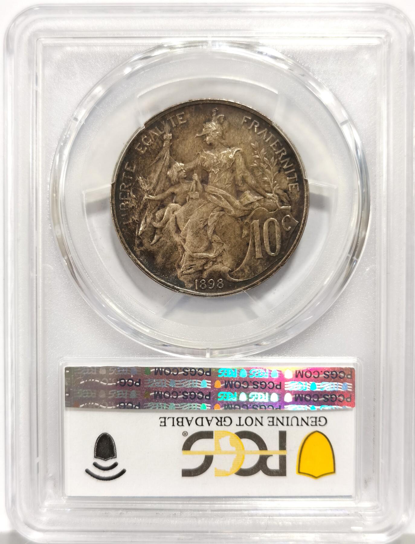 博洋堂世界钱币拍卖第159期（全场包邮） PCGS AU 法国1898年10分铜币，少见当年镀金