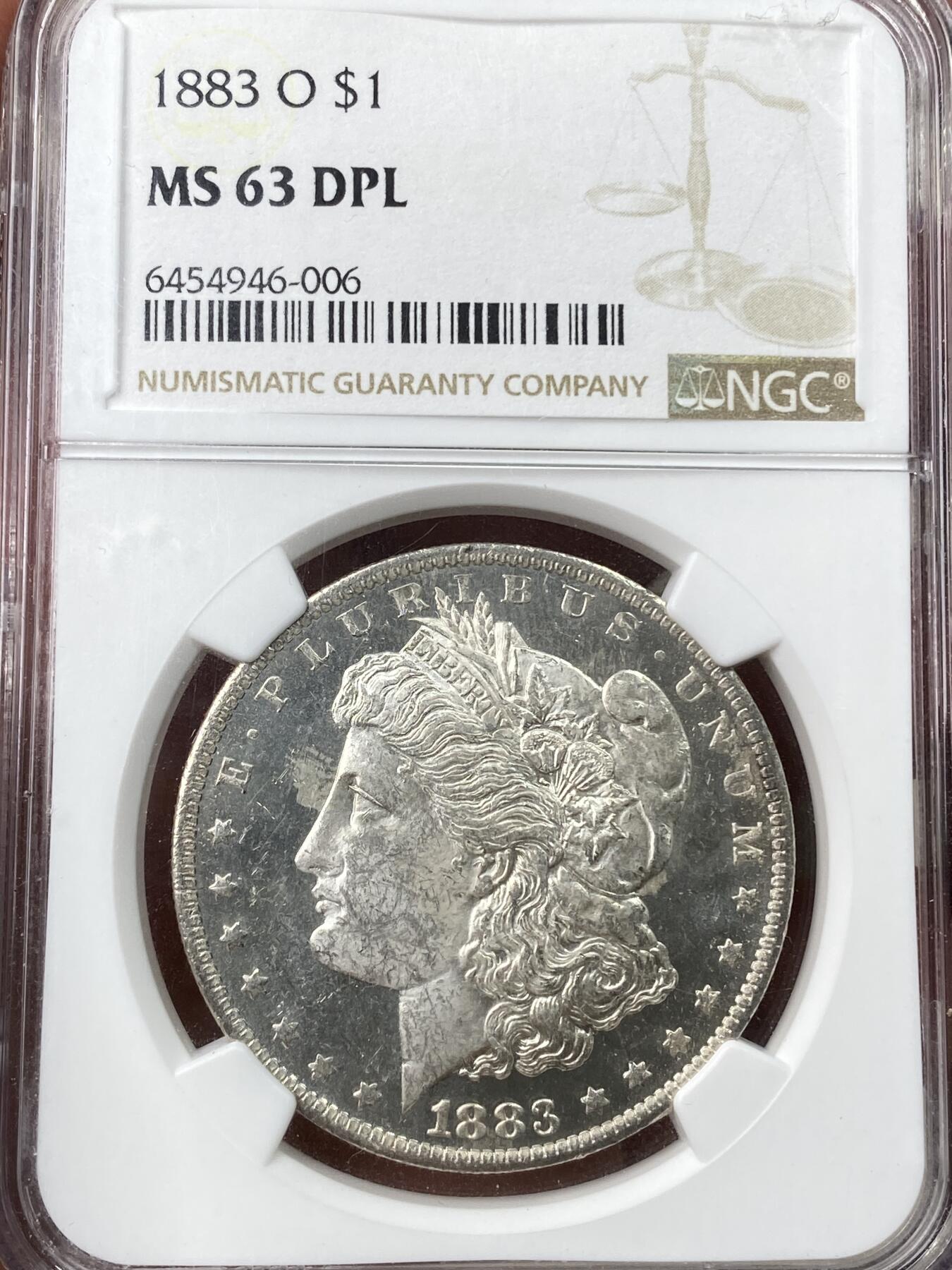 万国钱币拍卖第060期（万国六十期纪念大拍） NGC MS63DPL 1883O美国摩根女神一美元银币 罕见DPL评分 深度镜面喷砂类精制质感 顶级收藏品质