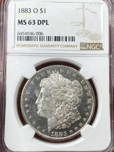 万国钱币拍卖第060期（万国六十期纪念大拍） - NGC MS63DPL 1883O美国摩根女神一美元银币 罕见DPL评分 深度镜面喷砂类精制质感 顶级收藏品质