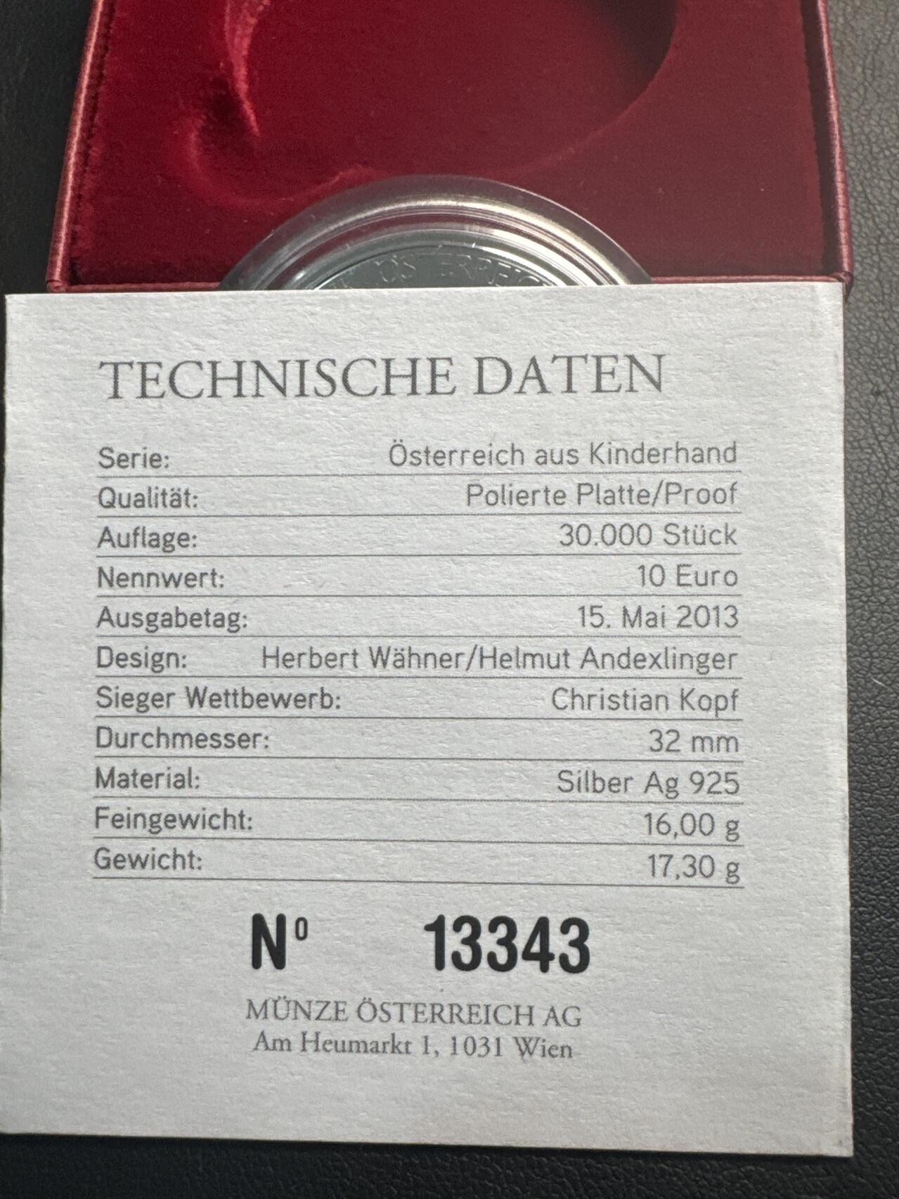 ❤️【币观天下】❤️ 第341期钱币拍卖- 2026.1.30周五晚上6点半场-长期征集拍品 春节前最后一场本场不能存放 节后恢复拍卖 奥地利联邦省系列银币 盒证齐全(面值10欧，重量17.3克)2013-1