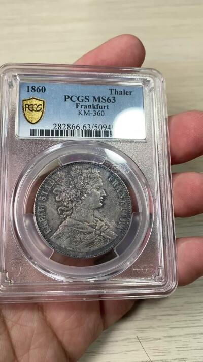 万国钱币拍卖第060期（万国六十期纪念大拍） PCGS MS63 1860德国法兰克福自由市流通少女泰勒 法兰城经典品种 极美厚重五彩也难掩其底光迸发 收藏级品质