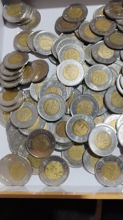 加拿大1996-2003年2元双色硬币高冠女王25mm北美洲硬币