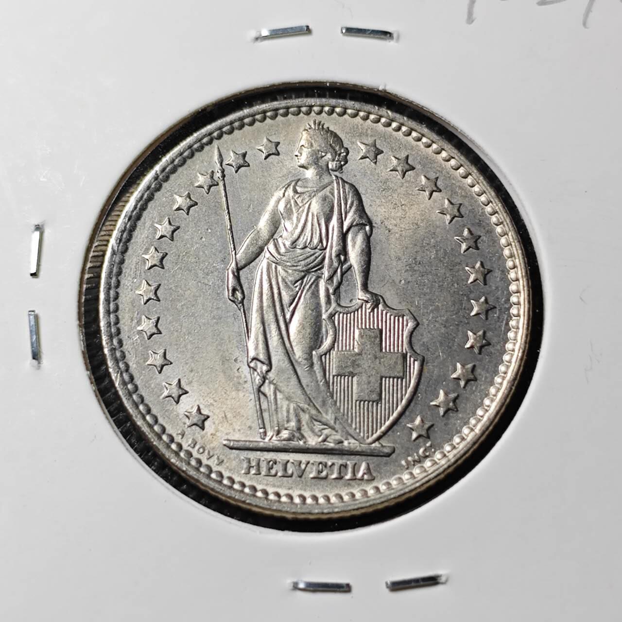 KK钱币收藏小铺  第390期  2月预留时间 周末发货  1969瑞士2法郎 