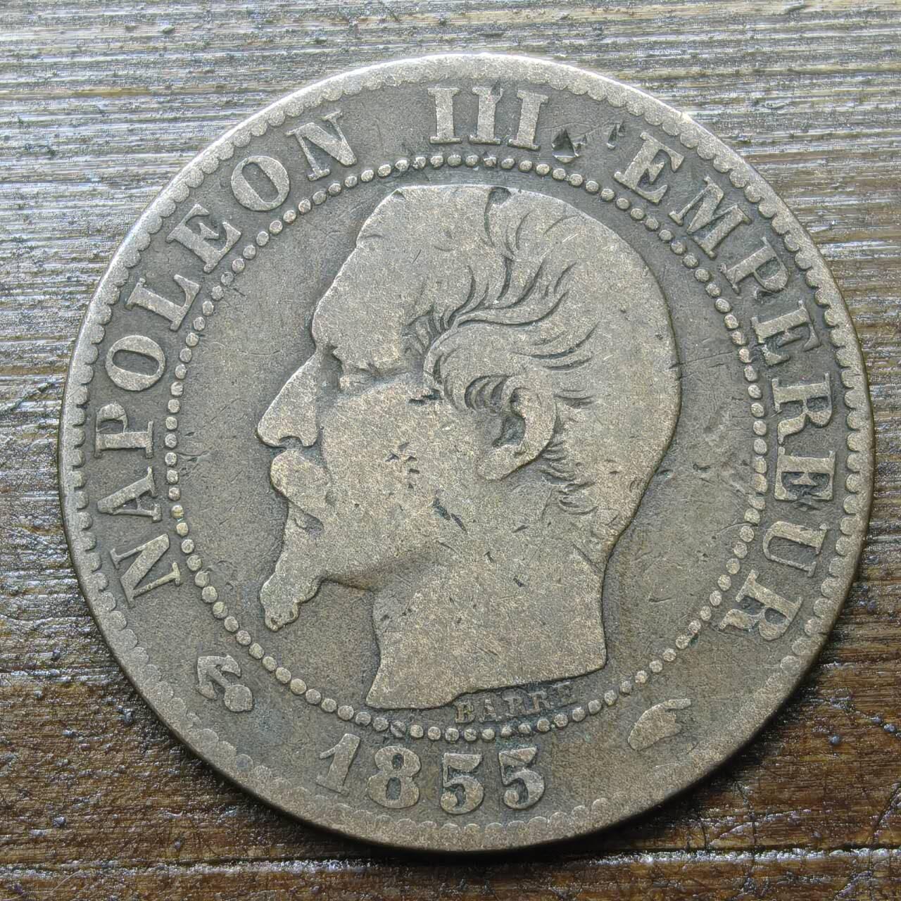 【铜匠收藏】★第142★散币专场 不寄存，30包邮。不满30元，支付5元运费。《接受代拍 代送NGC评级》 65【无寄存】法国 1855年 A版 拿破仑三世 2分 青铜币