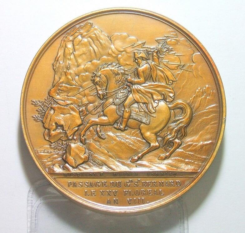 【艺术】法国艺术大章1800年拿破仑 马伦哥战役高浮雕精制超大铜章 60MM 123克